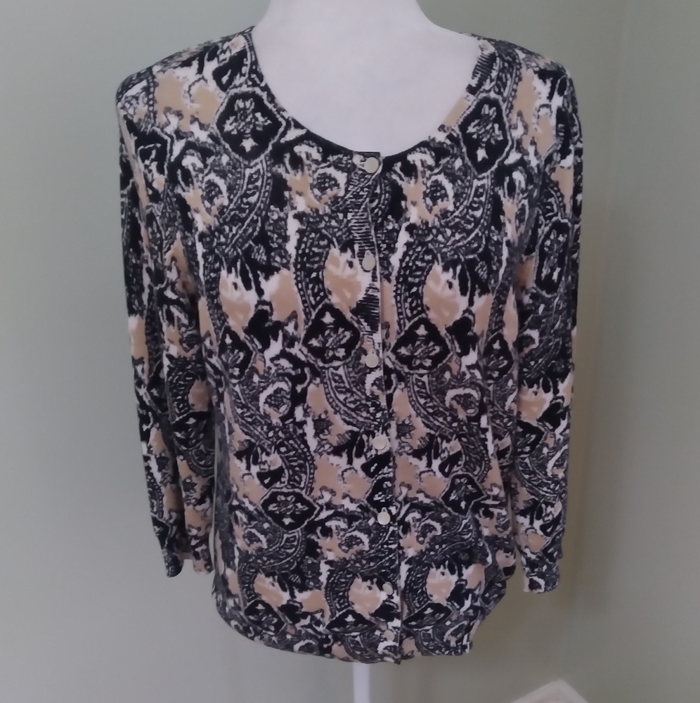 Talbots Cotton Print Cardigan